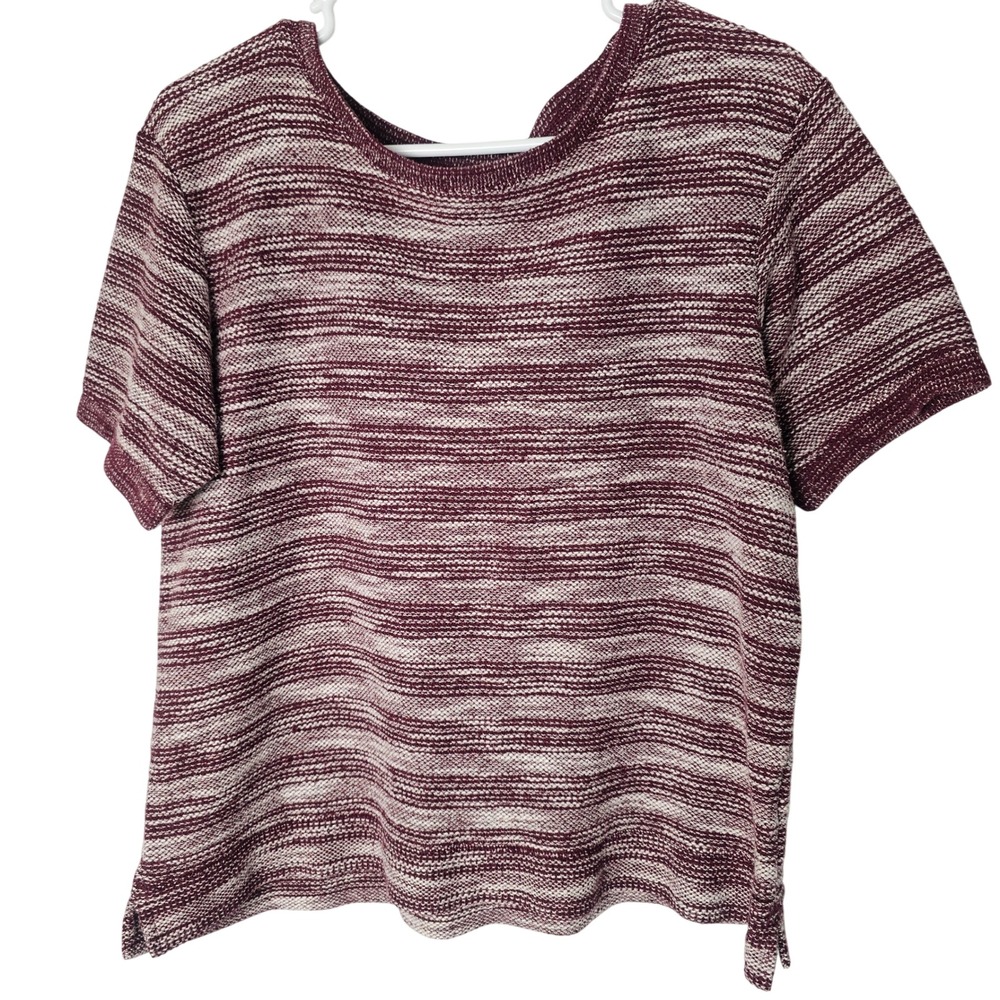 Old Navy Womens Space Dye Knit Short Sleeve Sweater M Burgundy Cream Marled
